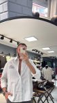 Beyaz Göğüs Nakışlı Çizgili Keten Gömlek