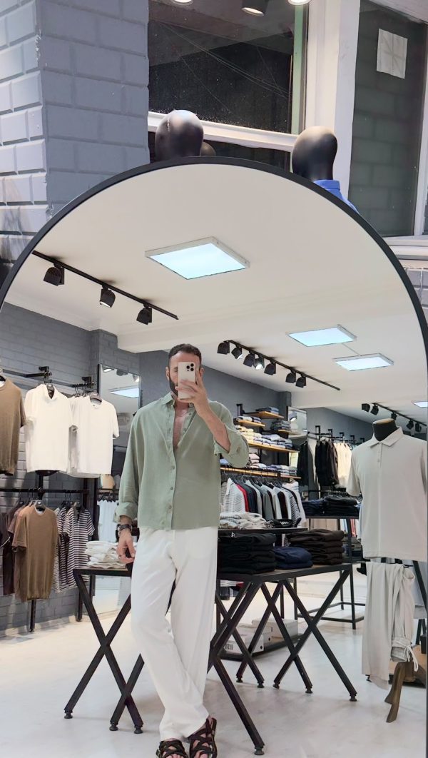 Açık Haki Rahat Kesim Dökümlü Gömlek